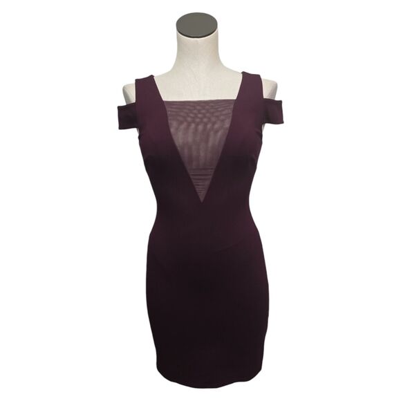 NWT‎ Halston Heritage Cold Shoulder Bodycon Dress Size XS Mesh Ponte Burgundy - Picture 1 of 12